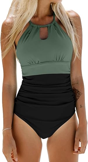 Photo 1 of (L) CUPSHE Women's One Piece Swimsuit High Neck Tummy Control Swimwear Bathing Suit- large