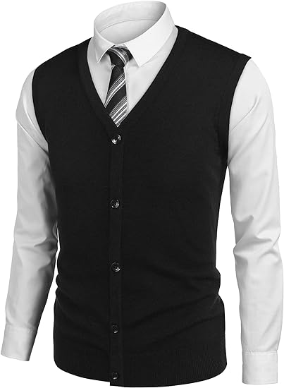 Photo 1 of (L) COOFANDY Men's Sweater Vest V Neck Casual Sleeveless Knitted Button Cardigan Vest- large
