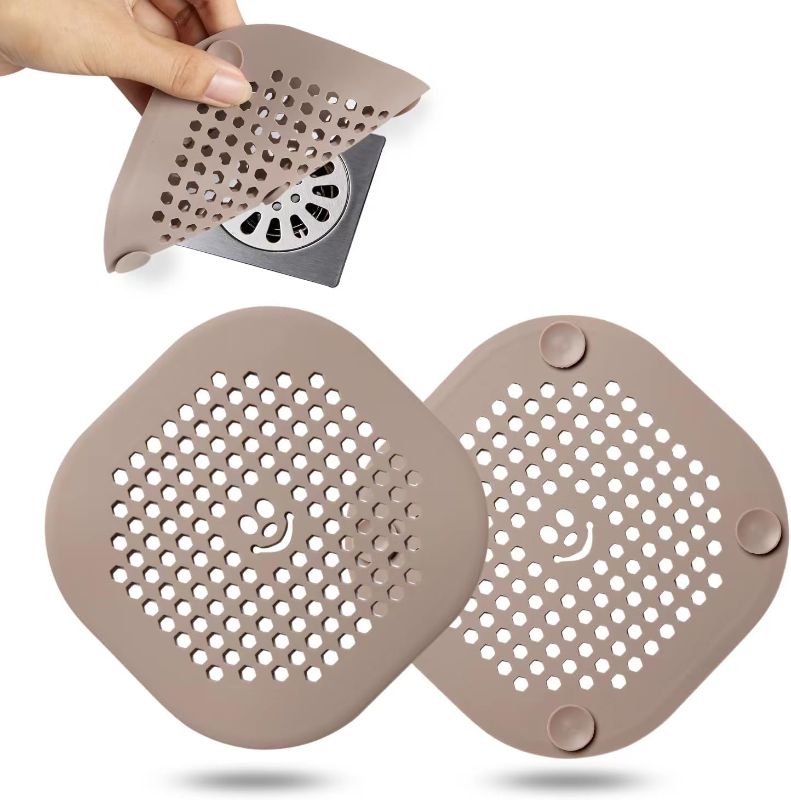 Photo 1 of 2 Pack Drain Hair Catcher Silicone Shower Drain Protector Sink Drain Strainer Hair Stopper for Shower Kitchen Bathroom Tub Brown
