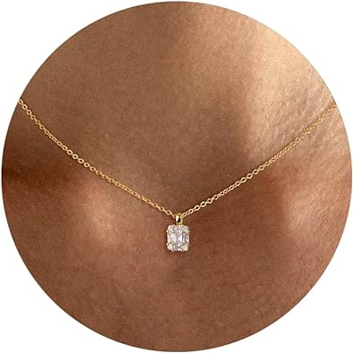 Photo 1 of Tewiky Diamond Pendant Necklace for Women? Dainty Gold Layered Necklaces 14k Gold Plated Stacked Cuban Paperclip Chain Choker Necklaces Aesthetic Simple Gold Necklace Jewelry Gifts for Women Girls
