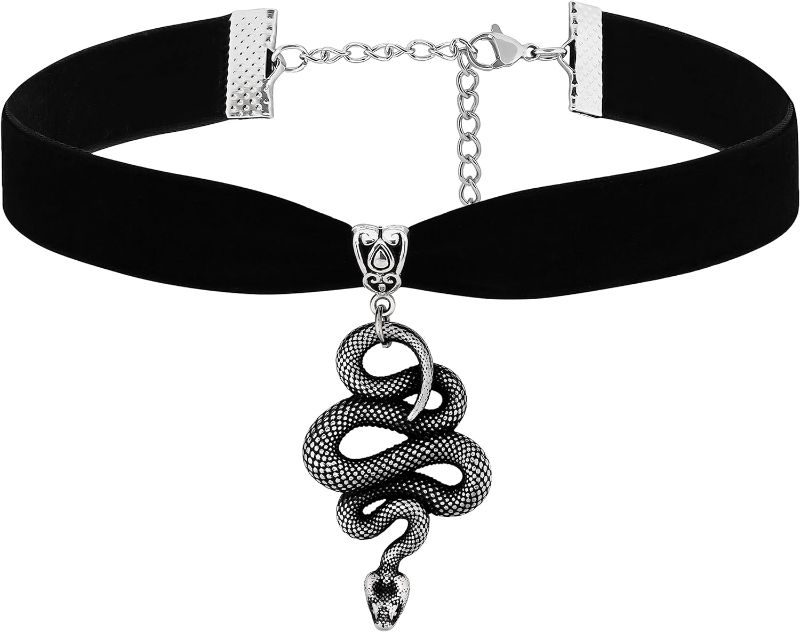 Photo 1 of Sacina Gothic Snake Choker Necklace, Zinc Alloy Snake Pendant, Goth Choker, Goth Necklace, Goth Jewelry Gift for Women, Christmas Gift for Women

