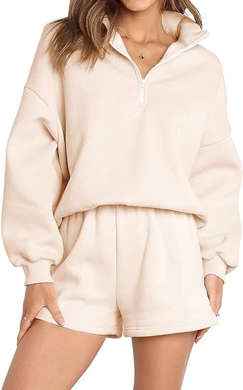 Photo 1 of (L) AUTOMET Women's Oversized 2 Piece Lounge Matching Sets Half Zip Sweatshirts Sweatsuit- large