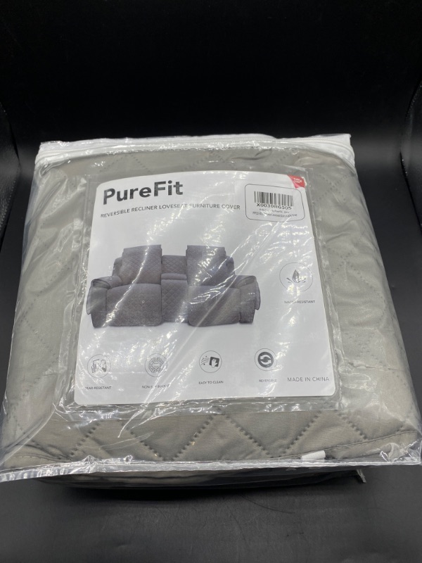 Photo 2 of PureFit Water Resistant Reversible Sofa Cover for Reclining Sofa 2 Seat - Non Slip Split Recliner Couch Cover for Double Recliner, Washable Furniture Protector for Kid, Dogs (2 Seat, Gray/Light Gray)
