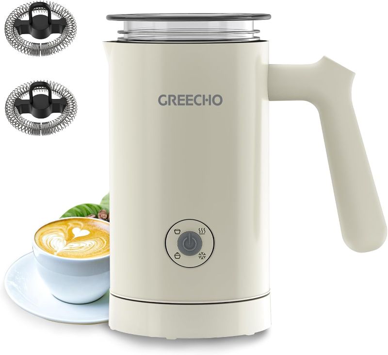 Photo 1 of Milk Frother and Steamer, GREECHO 4 IN 1 Electric Milk Frother, 10.2oz/300ml Automatic Warm & Cold Milk Foamer for Coffee, Latte, Cappuccinos, Macchiato, Silent Operation & Automatic Shut-off, White
