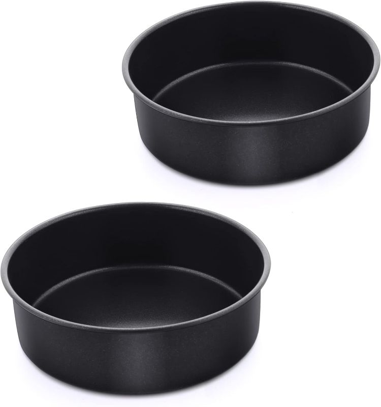 Photo 1 of P&P CHEF 6 Inch Non-Stick Cake Pans Set of 2, Round Baking Pans Bakeware for Layered Cakes, Non-Toxic, Stainless Steel Core & One-piece Design, Black
