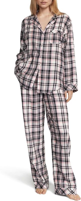Photo 1 of (M) Victoria's Secret Flannel Long Pajama Set, PJ Set for Women, 2 Piece Lounge Set PJs, Flannel Pajamas, Women's Sleepwear, White Heritage Plaid (M)
