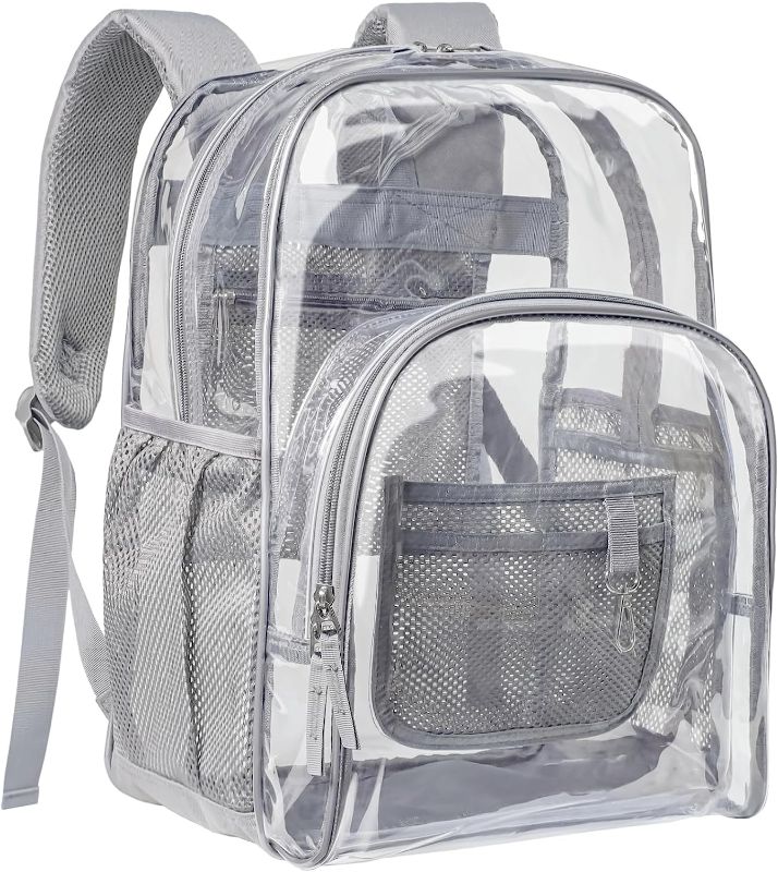 Photo 1 of PACKISM Clear Backpack - Large Clear Backpack Heavy Duty Transparent Backpacks for School, See Through Backpack Clear Bookbag for Student, Work, Travel, Grey(for age 12 above)
