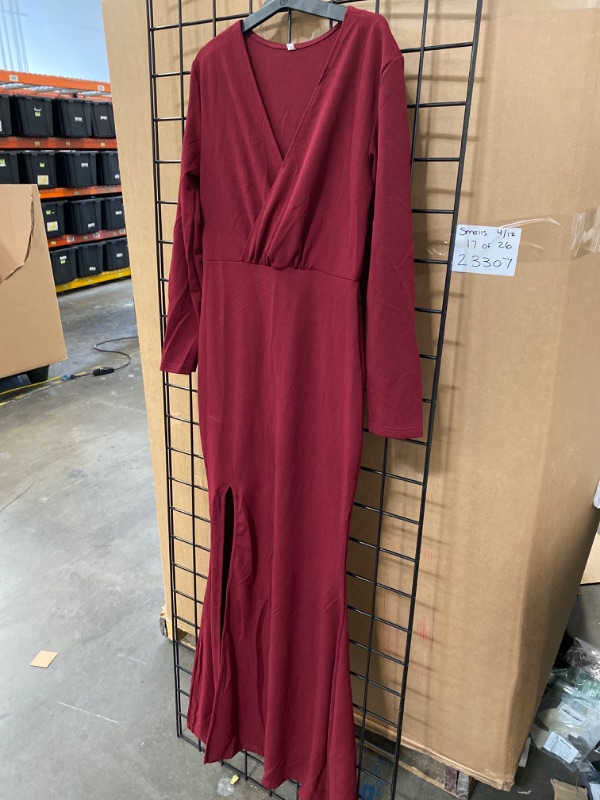 Photo 2 of Womens 2024 Fall Knit Pullover Lantern Sleeve V Neck Maxi Dress- medium