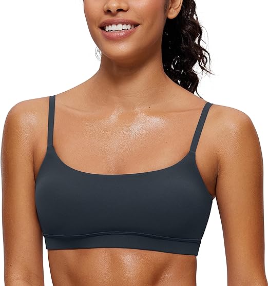 Photo 1 of (S) CRZ YOGA Womens Butterluxe Adjustable Spaghetti Strap Sports Bra - Scoop Neck Wireless Padded Bra Yoga Workout Crop Top- small