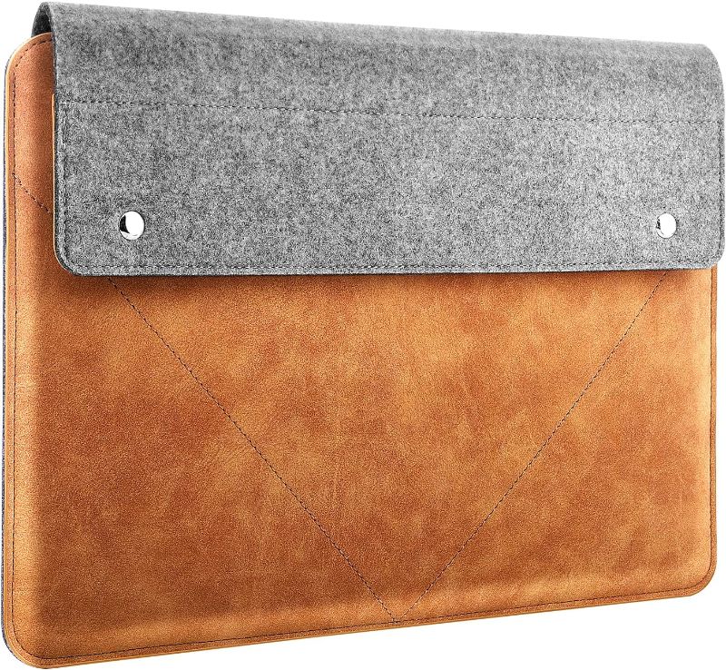 Photo 1 of MoKo 13-13.3 Inch Laptop Sleeve Fits MacBook Pro 13" M2/M1, MacBook Pro 14", MacBook Air 13.3", iPad Pro 12.9", Surface Pro 9/8 13", Felt & PU Leather Case Bag with Pocket, Gray&Brown
