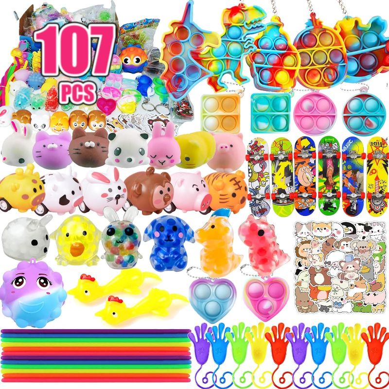Photo 1 of Leeche Premium Pop Party Favors Toys for kids,107PCS Prize Box Toys for All Ages kids,Birthday Party, School Classroom Rewards, Carnival Prizes, Pinata Fillers, Treasure Chest, Goody Bag Fillers
