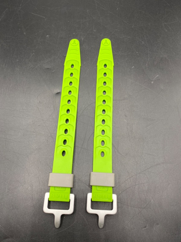 Photo 2 of Titan Utility Straps – Easy-to-Use, Reliable Tension Straps for Securing Bike & Moto Gear, Skis, Garden Hoses, Field Repairs – Use in Frigid Temp – 60 lb. Working Load, 9" Length, Lime Green, 2-Pack
