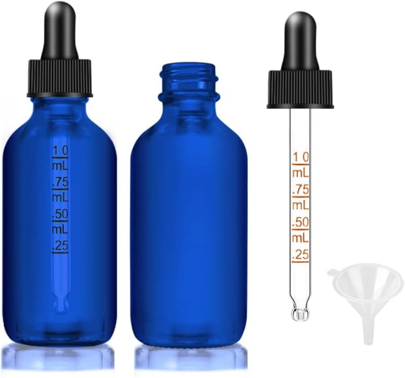 Photo 1 of Bumobum Dropper Bottle 2 oz, 2 pack Blue Glass Eye Dropper Bottles with Labels and Funnel, Leakproof Tincture Bottles with Measured Dropper
