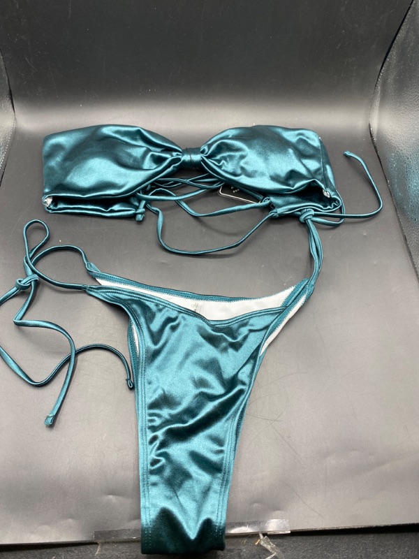 Photo 2 of ZAFUL Women's Bandeau Bikini Set Strapless Knot Front Swimsuit Bathing Suit- medium