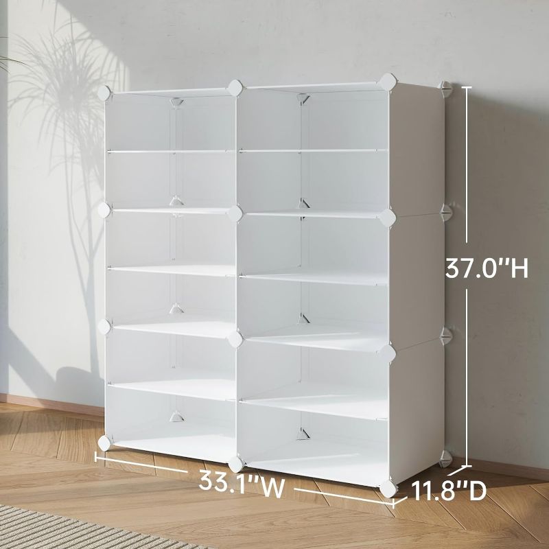 Photo 1 of MAGINELS Shoe Cubby Storage for Closet,24 Pair Shoe Rack,6 Tier Portable Shoe Organizer Cabinet,Expandable Plastic Shoes Shelves for Entryway,Bedroom,Hallway,White
