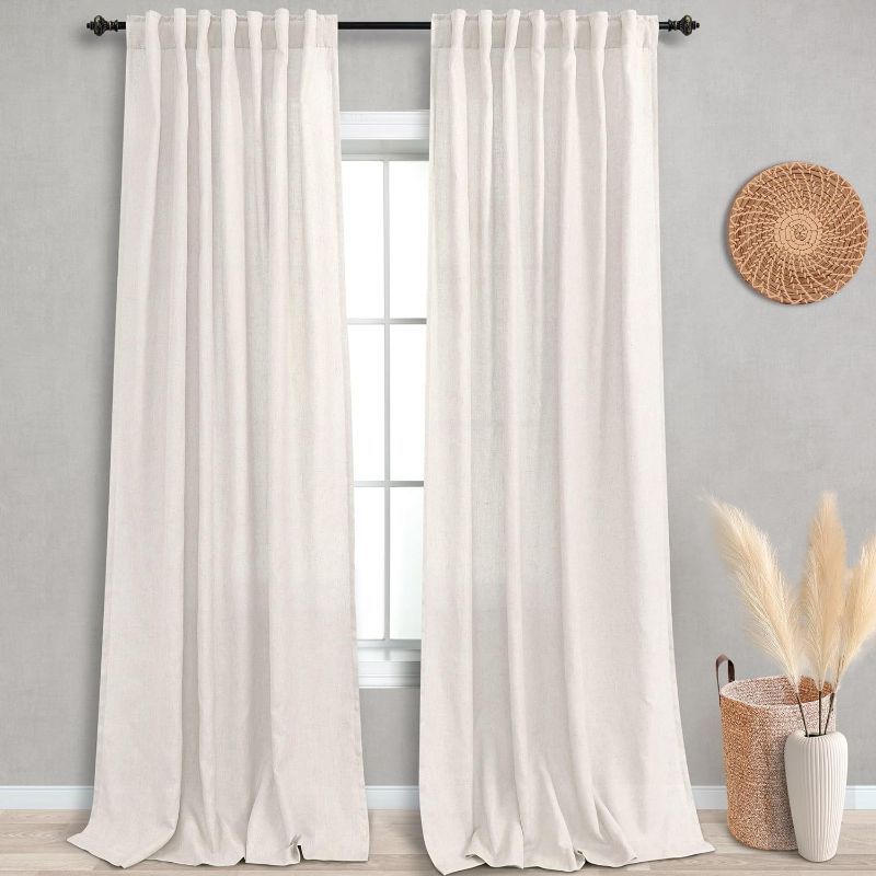 Photo 1 of KOUFALL 2 Panel Set Linen Sheer Curtains 96 Inches Long for Sliding Glass Door Window Treatments Drapes Living Room,Off White Ivory Cream,8 FT 52x96 Length, Natural
