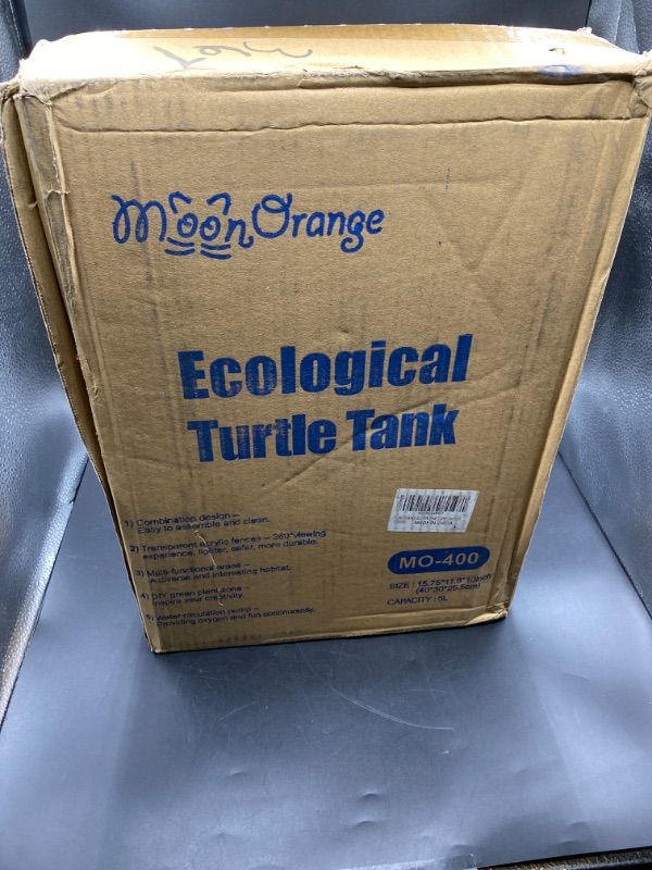 Photo 2 of MoonOrange Small Turtle Tank Kit(Tank+Light+Filter), Acrylic Turtle Tank Starter Kit with Bask Platform, Bottom Drain, Multi-Function Area for Small Reptiles.(White)
