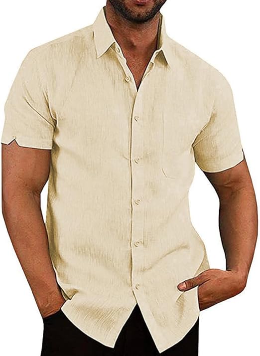 Photo 1 of Size XXL Button Down Short Sleeve Linen Shirts for Men Summer Casual Cotton Spread Collar Beach Shirts
