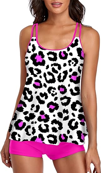 Photo 1 of (M) Women's Loose Bathing Suits Tankini Top with Boyshorts Two Piece Tummy Control Tankinis Bikini Swimsuit- medium
