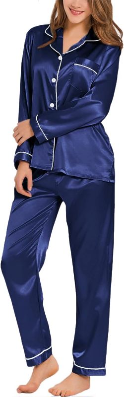 Photo 1 of (L) SWOMOG Womens Silk Satin Pajamas Loungewear Two-piece Sleepwear Button-Down Pj Set- large
