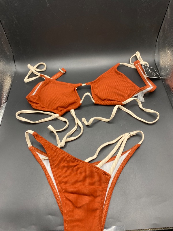 Photo 2 of (L) ZAFUL Women's Sexy Cutout Bikini Thong Bikini Set Tie Back Two Piece Swimsuit Bathing Suit- large

