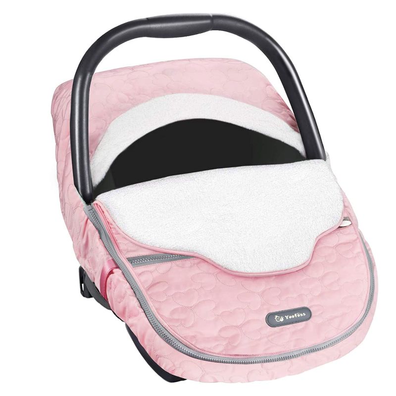 Photo 1 of Yoofoss Baby Car Seat Cover Winter Carseat Canopies Cover to Protect Baby from Cold Wind, Super Warm Plush Fleece Baby Carrier Cover for Infant Boys Girls (Pink)
