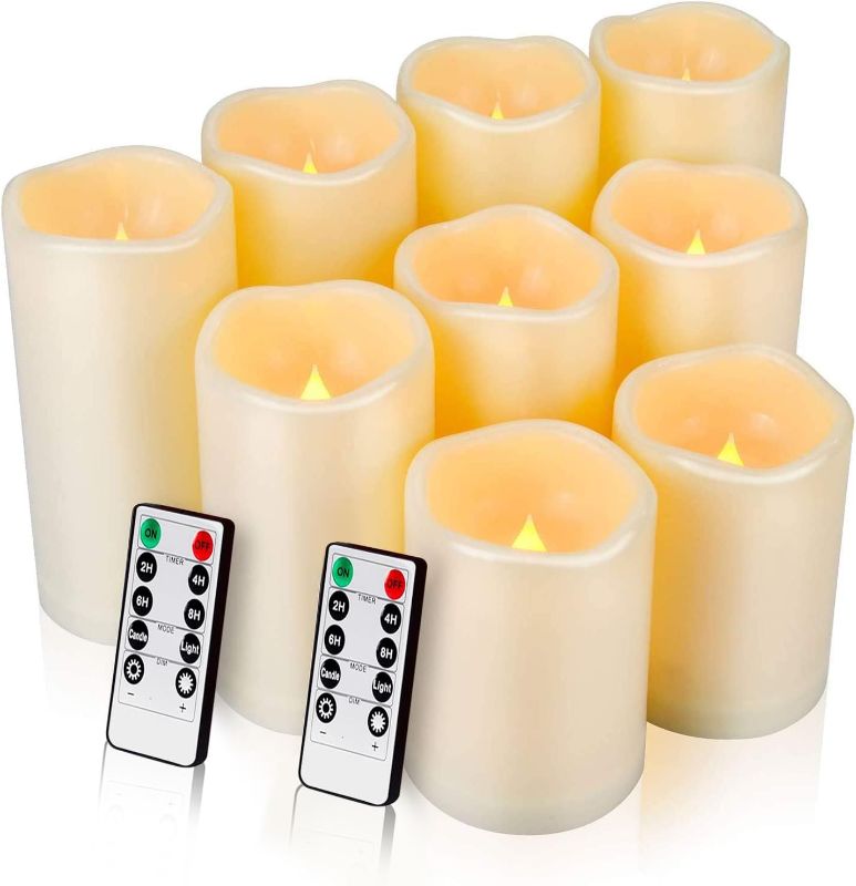 Photo 1 of Enido Flameless Candles, LED Candles Outdoor Waterproof Candles(D: 3" x H: 4" 5" 6") Battery Operated Plastic Pack of 9 Pillar

