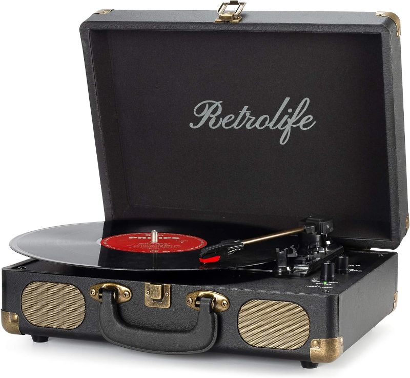 Photo 1 of Vinyl Record Player 3-Speed Bluetooth Suitcase Portable Belt-Driven Record Player with Built-in Speakers RCA Line Out AUX in Headphone Jack Vintage Turntable
