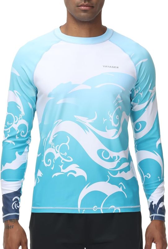 Photo 1 of (XL) VAYAGER Men's Swim Shirts UPF 50+ Rash Guard Long Sleeve Quick Dry T-Shirt Loose Fit Water Fishing UV Protection Shirts- XL