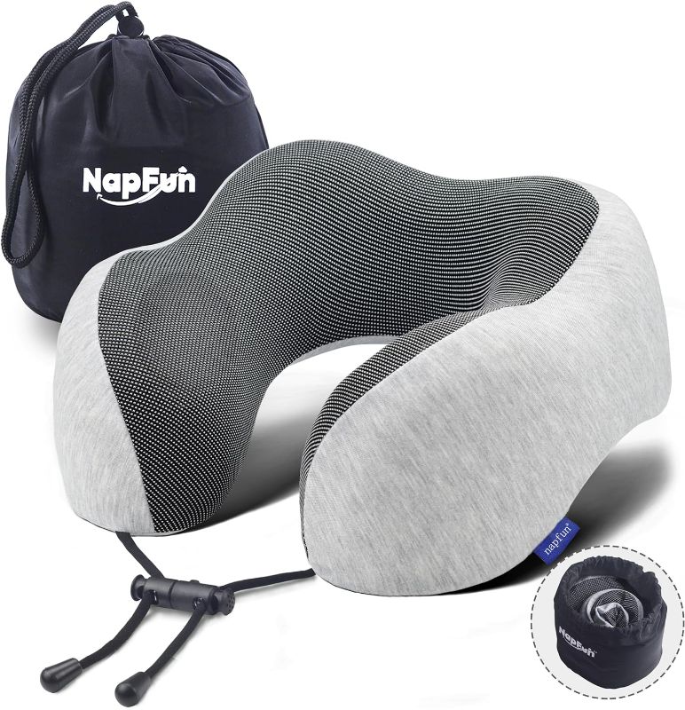 Photo 1 of napfun Neck Pillow for Traveling, Upgraded Travel Neck Pillow for Airplane 100% Pure Memory Foam Travel Pillow for Flight Headrest Sleep, Portable Plane Accessories, Light Grey
