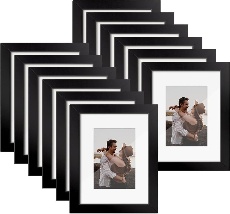 Photo 1 of 8x10 Picture Frame Set of 12, Wood Photo Frame Display 8x10 Pictures without Mat or 5x7 Photos with Mat, Tabletop or Wall Mount Display Picture Frames for Prints, Photos, Landscape and Kids Artwork
