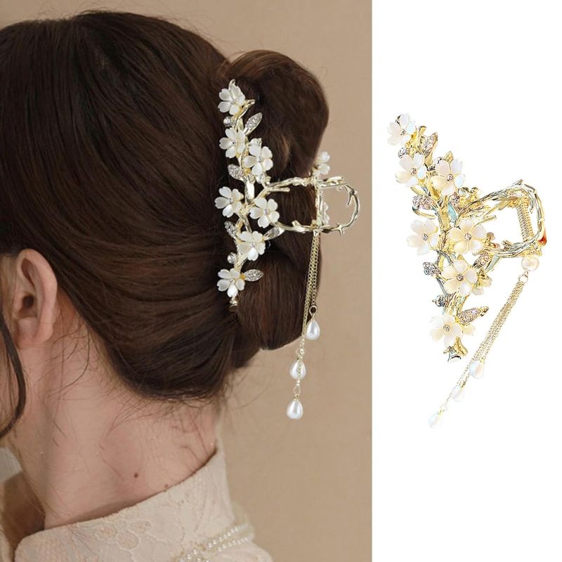 Photo 1 of Jasmine Hair Clip Large Hair Claw Clips Metal Flower Hair Clip with Pearl Rhinestone Design Non-slip Hair Clamps Strong Hold Hair Jaw Clips Hair Clamps Flower Styling Hair Accessories for Women Girls
- 2 pack