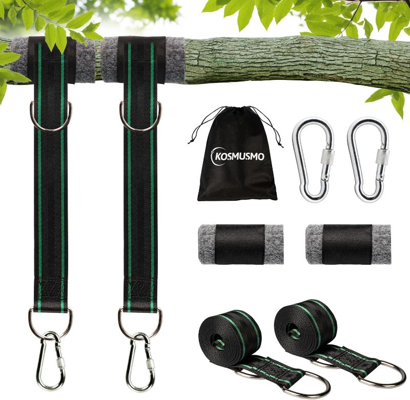 Photo 1 of KOMUSMO 10FT Tree Swing Hanging Straps Kit, Extra Long 2 Tree Hanging Straps+2 Heavy Duty Carabiners+2 Tree Protectors+Carry Bag, Durable Camping Hammock Tree Straps Holds 3200 lbs, Combined 20FT
