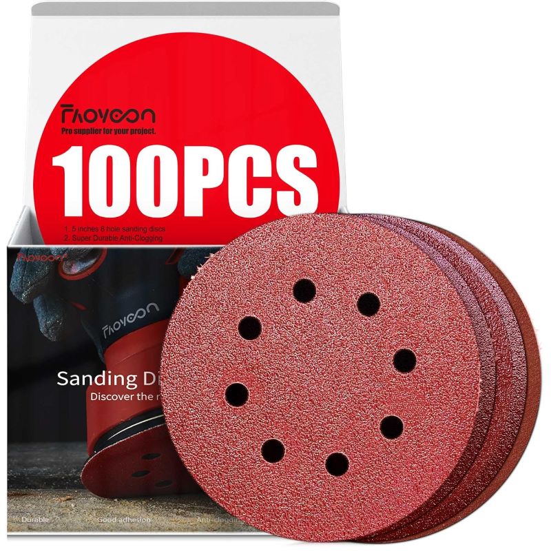 Photo 1 of Sanding Disc 5 Inch 8 Hole, 100 Pcs Orbital Sanding Discs Hook and Loop, Sandpaper for Wood, 40 60 80 120 220 Grit Sand Paper for Random Orbital Sander
