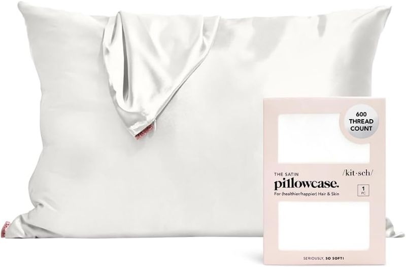 Photo 1 of Kitsch Satin Pillowcase for Hair and Skin Queen, Softer Than Mulberry Silk Pillow Cases Standard Size, Cooling Pillow Covers 19x26 in for Sleeping, Smooth Satin Pillowcase with Zipper, (Ivory) 1 Pack
