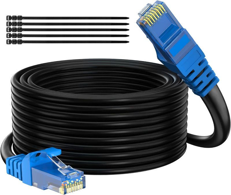 Photo 1 of Cat 6 Outdoor Ethernet Cable 100 ft, Adoreen Gbps Heavy Duty Internet Cable (from 25-300 feet) Support POE Cat6 Cat 5e Cat 5 Network Cable RJ45 Patch Cord, UV Waterproof Direct Burial & Indoor+15 Ties
