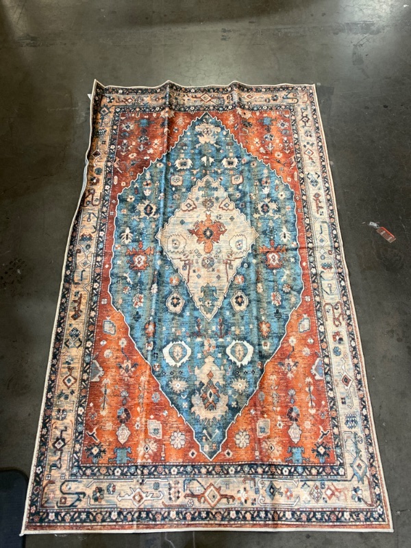 Photo 2 of SERISSA Area Rug 3x5 Boho Tribal Rugs for Bedroom, Washable Kitchen Rugs Non-Slip, Ultra Soft Print Distressed Vintage Entry Rug Low-Pile Throw Rug Carpet for Nursery Living Room Dorm Decor

