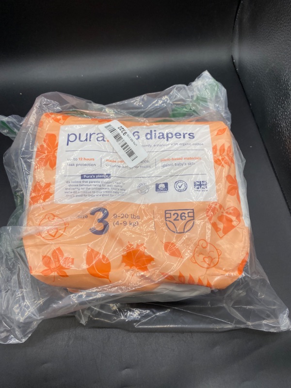 Photo 2 of Pura Size 3 Eco-Friendly Diapers (9-20 lbs) Totally Chlorine Free (TCF) Hypoallergenic, Soft Organic Cotton, Sustainable, up to 12 Hours Leak Protection, Allergy UK, 1 Pack of 26 Diapers
