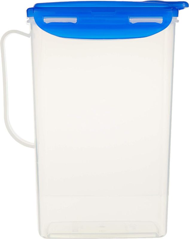 Photo 1 of LocknLock Aqua Fridge Door Water Jug with Handle BPA Free Plastic Pitcher with Flip Top Lid Perfect for Making Teas and Juices, 2 QT, Blue

