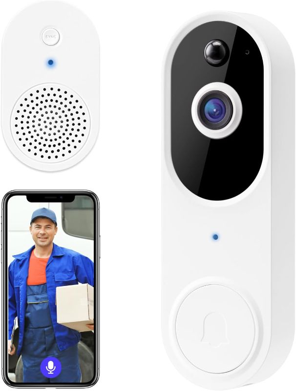 Photo 1 of SSYING 1080P Smart Video doorbell Camera, Wireless WiFi Home Security Camera with doorbell Chime, Two-Way Audio, Human Detection, IP65Waterproof (White)
