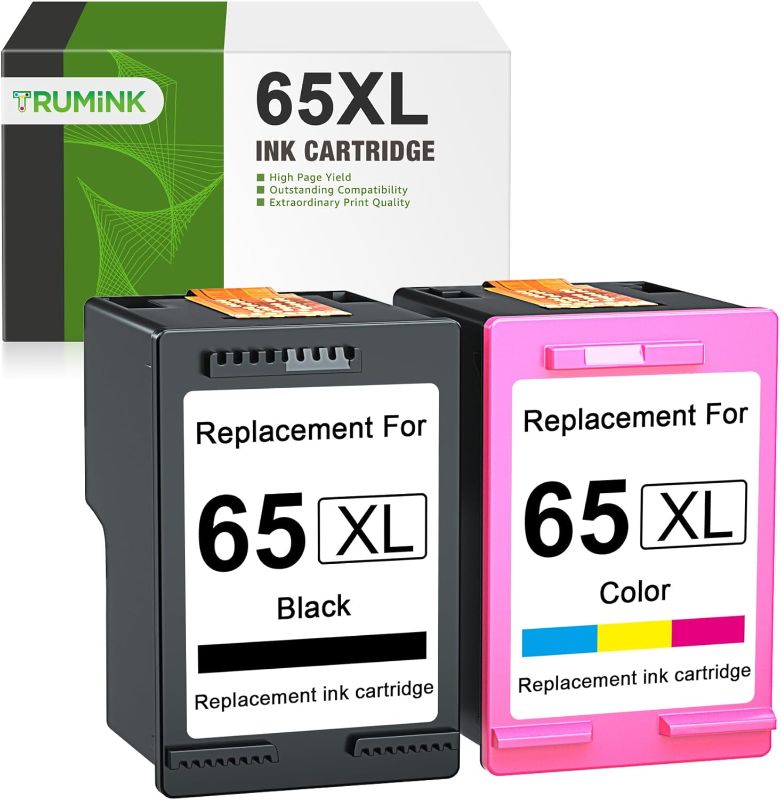 Photo 1 of Remanufactured 65XL Ink Raplacement for Hp 65 Ink Cartridges Black/Color Combo Pack for HP Deskjet 3755 3752 3772 3700 2652 2655 2622 2600 Envy 5055 5052 5070 5000(1 Black, 1 Tri-Color)
