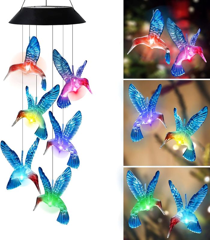 Photo 1 of Hummingbird Solar Wind Chimes Outdoor, BlueFoxy Solar Mobiles Color Changing LED Solar Hummingbird Lights for Decoration, Birthday for Mom Grandma
