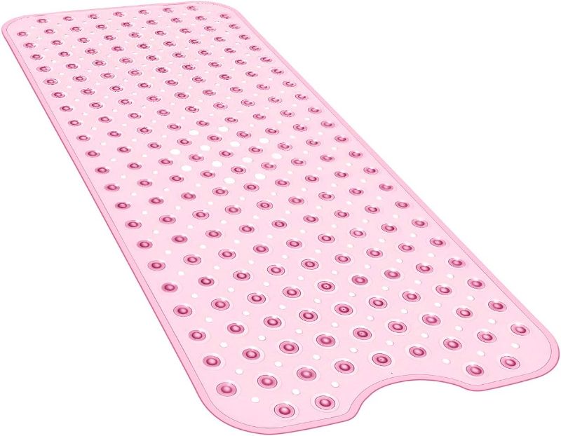 Photo 1 of YINENN Bath Tub Shower Mat 40 x 16 Inch Non-Slip and Extra Large, Bathtub Mat with Suction Cups, Machine Washable Bathroom Mats with Drain Holes, Light Pink
