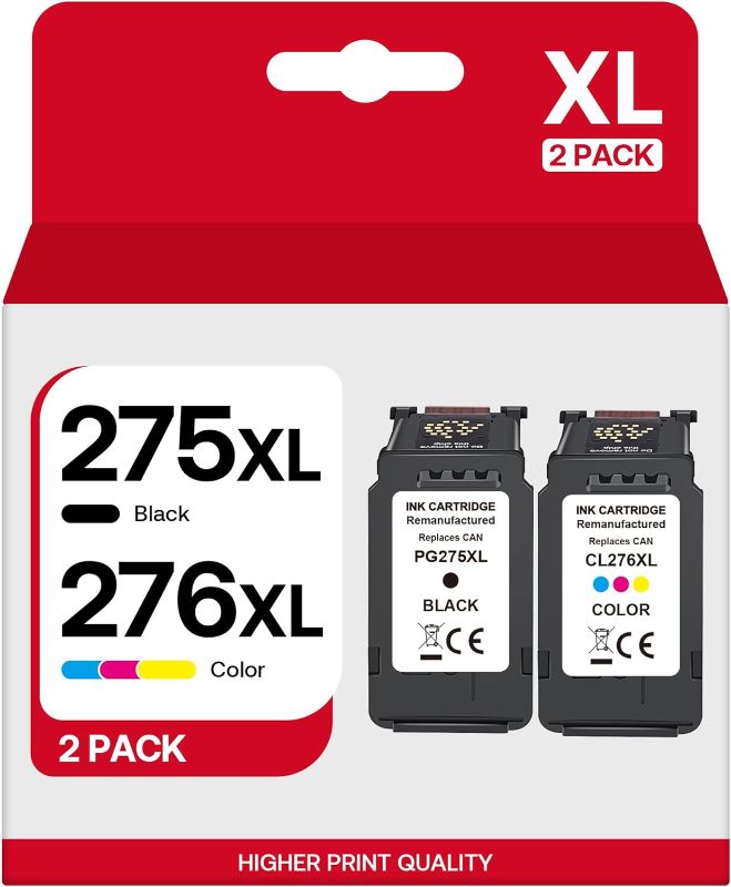 Photo 1 of 275XL 276XL Ink Cartridge Combo Pack Remanufactured for Canon PG-275 CL-276 275XL 276XL Compatible with Canon PIXMA TS3520 TS3522 TS3500 TR4720 TR4722 TR4700 Printers(1 Black, 1 Color)
