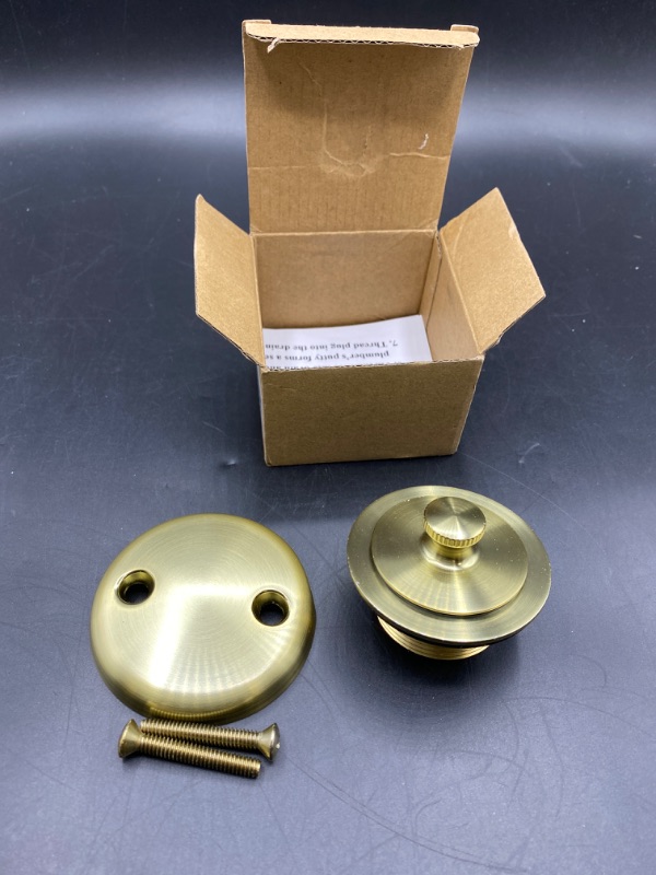 Photo 2 of Brushed Gold Bathtub Drain Bath Tub Trim Set Conversion Kit Assembly, All Brass Lift and Turn Twist Tub Drains Replacement Trim Kit with Two-Hole Overflow Faceplate

