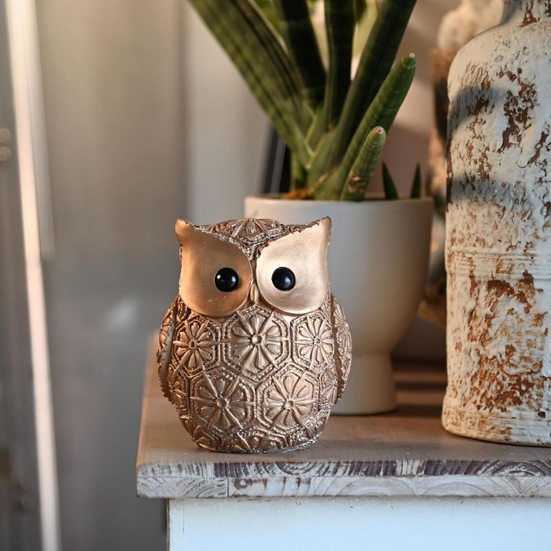 Photo 1 of 5.5" Owl Statue for Home Decor Owl Figurines Bookshelf Office Decoration Bedroom Living Room TV Stand Decorations Gifts for Owl Lover (Antique Brass)
