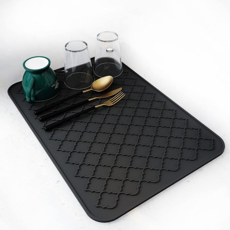 Photo 1 of AMOAMI-Dish Drying Mats for Kitchen Counter-Silicone Dish Drying Mat-Kitchen Dish Drying Pad Heat Resistant Mat-Kitchen Gadgets Kitchen Accessories Kitchen Small Appliances (12" x 16, BLACK)
