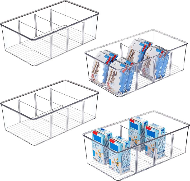 Photo 1 of Vtopmart 2 Pack Food Storage Organizer Bins, Clear Plastic Bins for Pantry, Kitchen, Fridge, Cabinet Organization and Storage, 4 Compartment Holder Packets, Snacks, Pouches, Spice Packets
