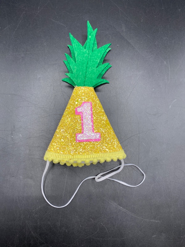 Photo 2 of Pineapple 1st Birthday Hat - Tropical Birthday Decorations, Pineapple Birthday Decorations, Fruit Birthday Hat For Baby Girls, Cake Smash Photo Props Yellow
