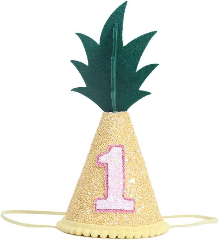 Photo 1 of Pineapple 1st Birthday Hat - Tropical Birthday Decorations, Pineapple Birthday Decorations, Fruit Birthday Hat For Baby Girls, Cake Smash Photo Props Yellow
